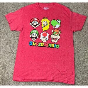 Official Nintendo World Licensed Super Mario Game Characters Men's M Red T-Shirt